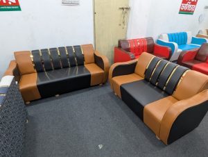 Sofa Set - Badami + Black Colour - 2+3 Seat
